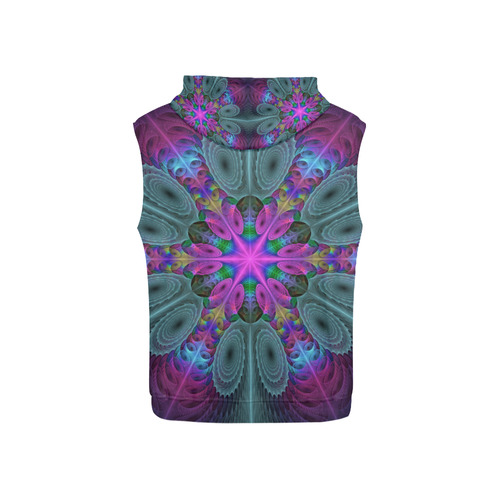 Mandala From Center Colorful Fractal Art With Pink All Over Print Sleeveless Hoodie for Kid (Model H15)