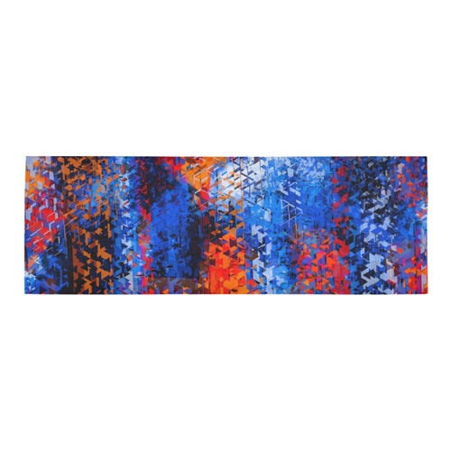 psychedelic geometric polygon shape pattern abstract in blue red orange Area Rug 9'6''x3'3''