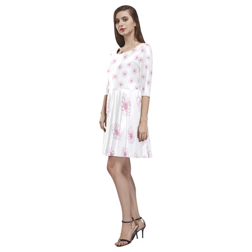 Pink floral pattern Tethys Half-Sleeve Skater Dress(Model D20)