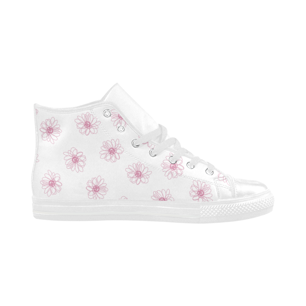 Pink floral pattern Aquila High Top Microfiber Leather Women's Shoes (Model 032)