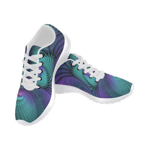 Purple meets Turquoise modern abstract Fractal Art Women’s Running Shoes (Model 020)