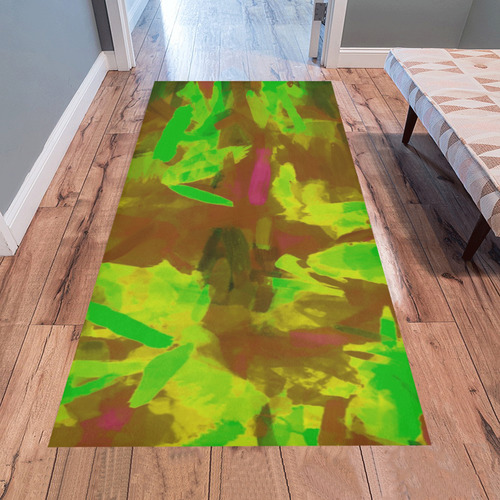 camouflage painting texture abstract background in green yellow brown Area Rug 7'x3'3''