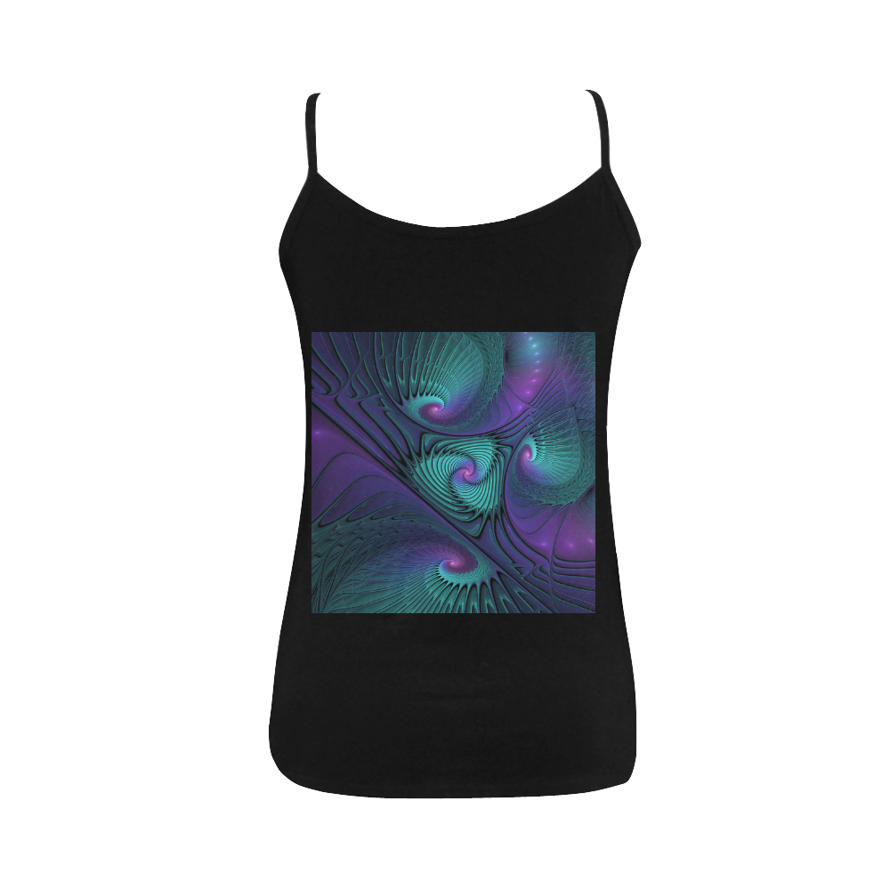 Purple meets Turquoise modern abstract Fractal Art Women's Spaghetti Top (USA Size) (Model T34)