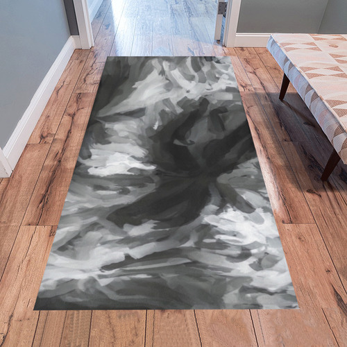 camouflage abstract painting texture background in black and white Area Rug 7'x3'3''