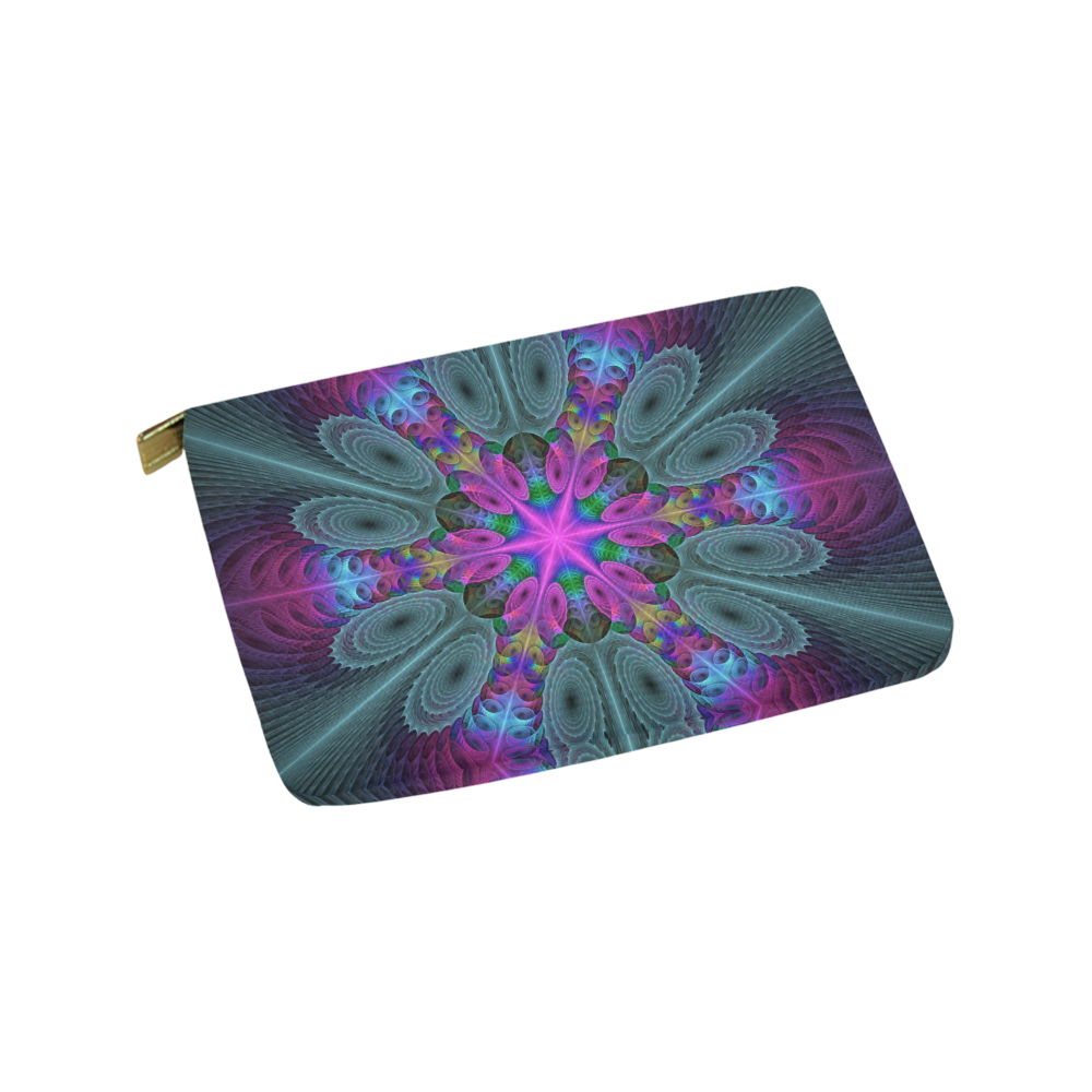 Mandala From Center Colorful Fractal Art With Pink Carry-All Pouch 9.5''x6''