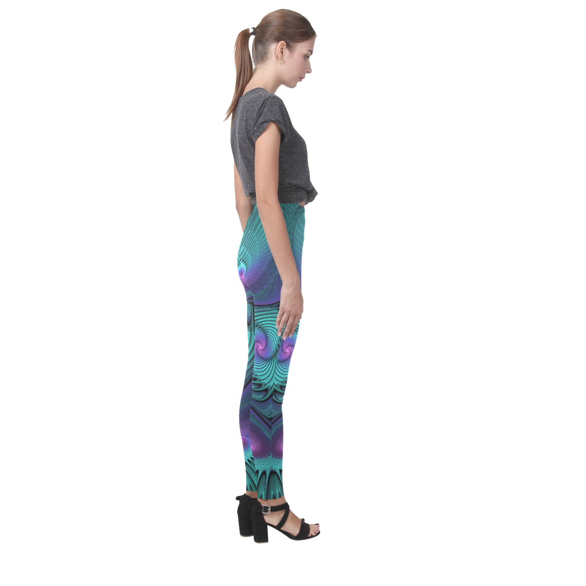 Purple meets Turquoise modern abstract Fractal Art Cassandra Women's Leggings (Model L01)