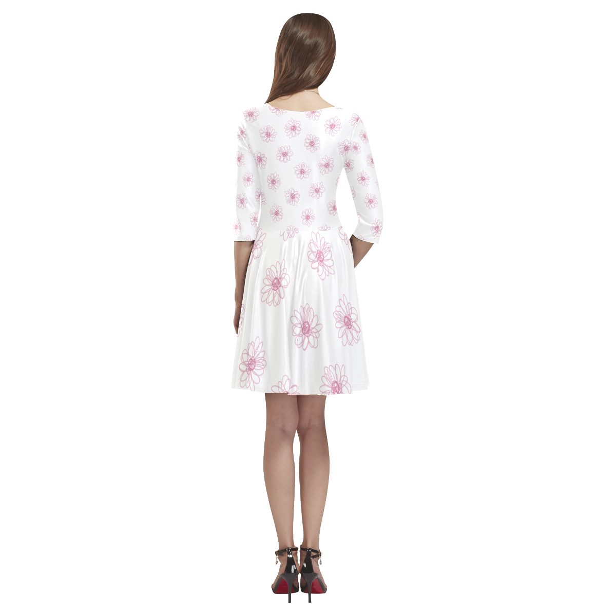 Pink floral pattern Tethys Half-Sleeve Skater Dress(Model D20)