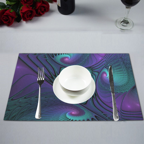 Purple meets Turquoise modern abstract Fractal Art Placemat 12’’ x 18’’ (Set of 6)