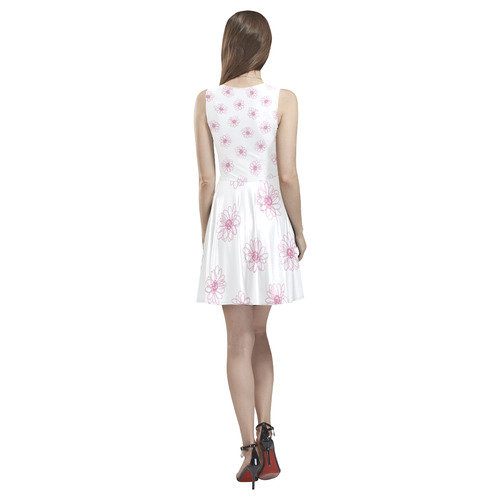 Pink floral pattern Thea Sleeveless Skater Dress(Model D19)