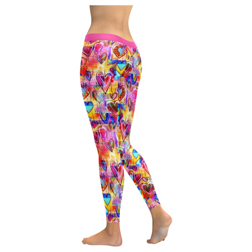 Spring Hearts Women's Low Rise Leggings (Invisible Stitch) (Model L05)