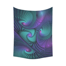 Purple meets Turquoise modern abstract Fractal Art Cotton Linen Wall Tapestry 60"x 80"