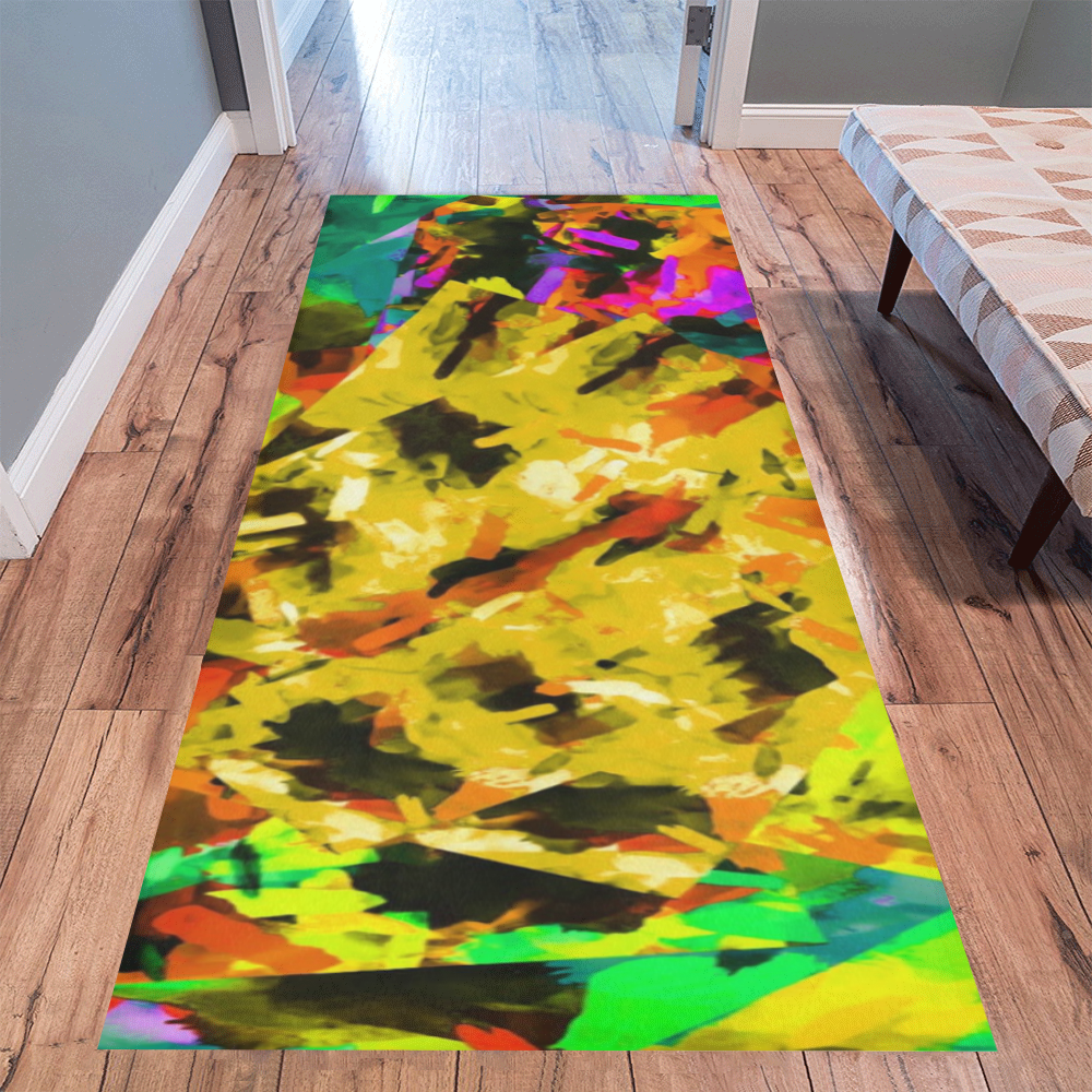 camouflage splash painting abstract in yellow green brown red orange Area Rug 9'6''x3'3''