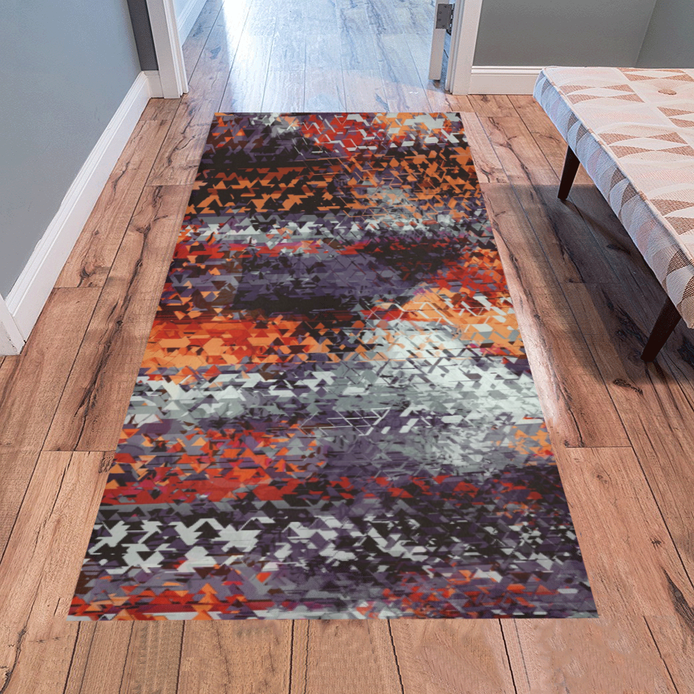 psychedelic geometric polygon shape pattern abstract in black orange brown red Area Rug 7'x3'3''