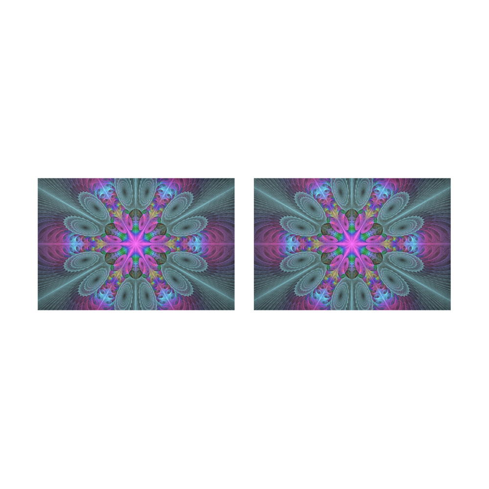 Mandala From Center Colorful Fractal Art With Pink Placemat 12’’ x 18’’ (Set of 2)