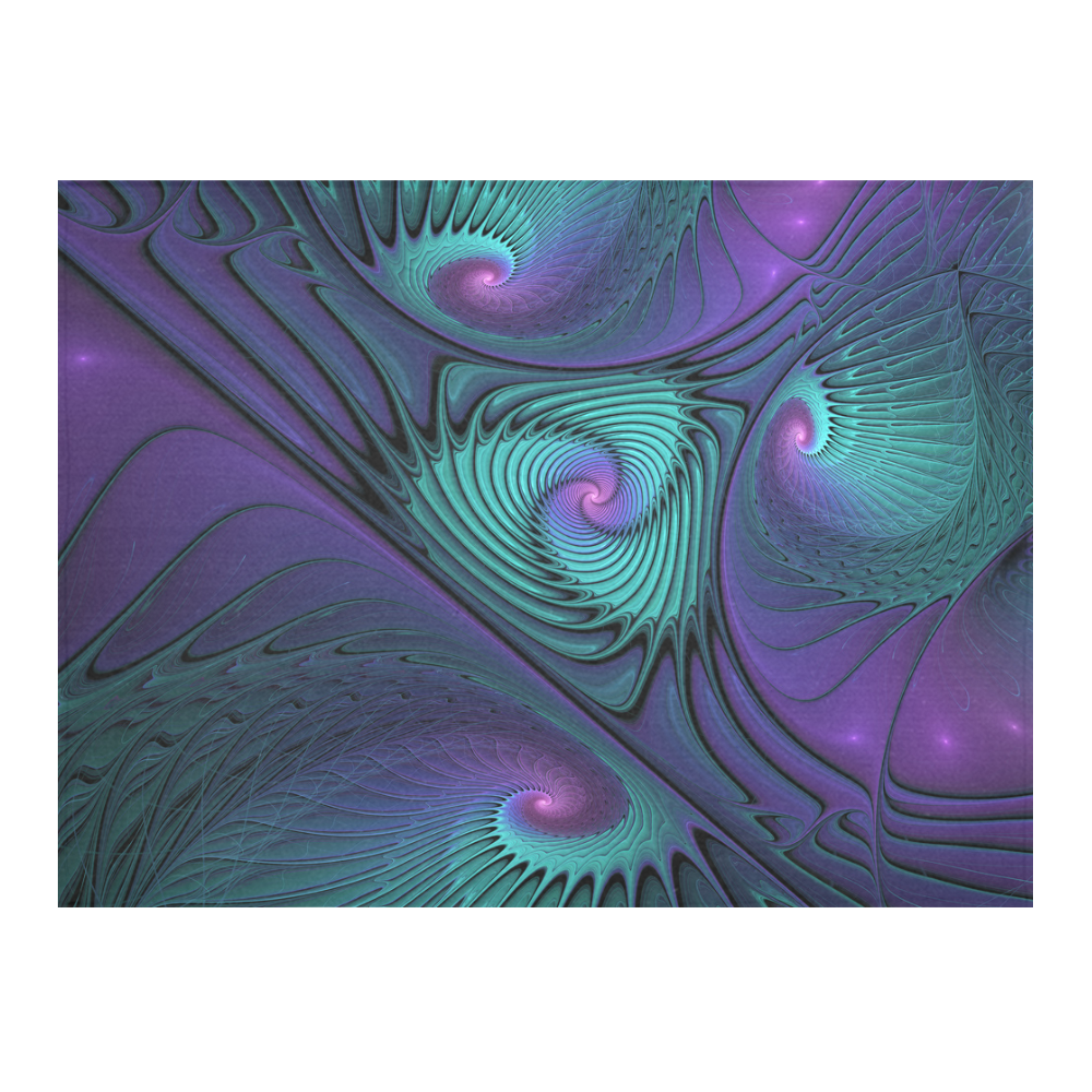Purple meets Turquoise modern abstract Fractal Art Cotton Linen Tablecloth 52"x 70"