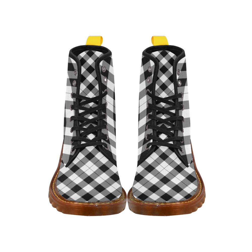 Black and White Tartan Plaid Martin Boots For Men Model 1203H