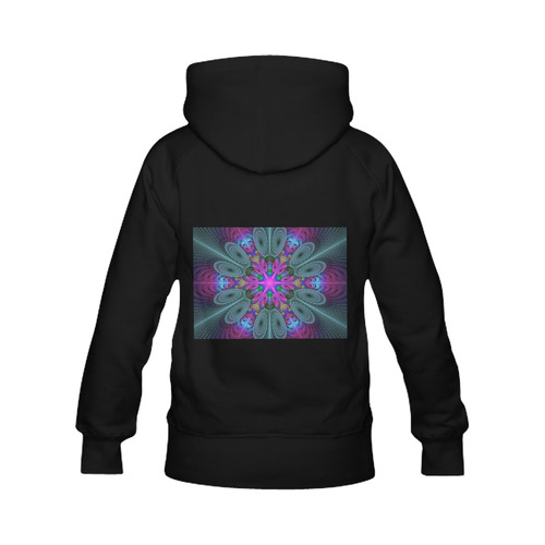 Mandala From Center Colorful Fractal Art With Pink Women's Classic Hoodies (Model H07)