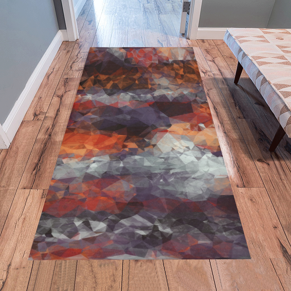 psychedelic geometric polygon shape pattern abstract in orange brown red black Area Rug 7'x3'3''