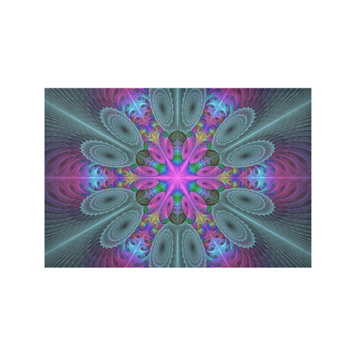 Mandala From Center Colorful Fractal Art With Pink Placemat 12’’ x 18’’ (Set of 4)