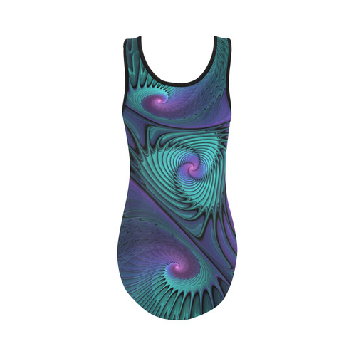 Purple meets Turquoise modern abstract Fractal Art Vest One Piece Swimsuit (Model S04)