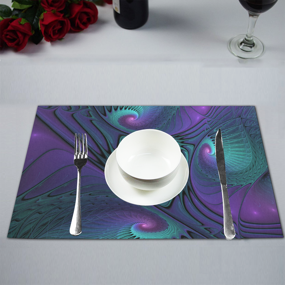 Purple meets Turquoise modern abstract Fractal Art Placemat 12''x18''