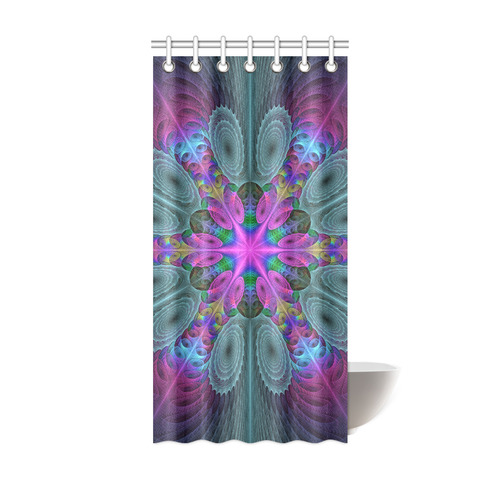 Mandala From Center Colorful Fractal Art With Pink Shower Curtain 36"x72"