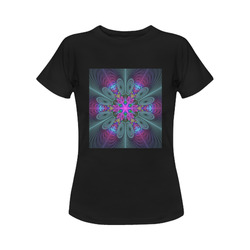 Mandala From Center Colorful Fractal Art With Pink Women's Classic T-Shirt (Model T17）