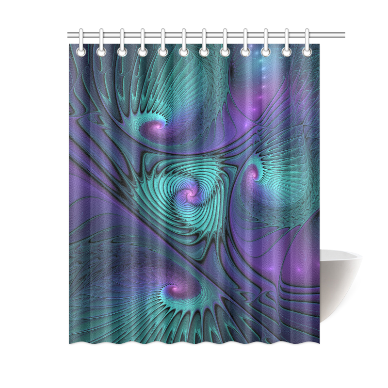 Purple meets Turquoise modern abstract Fractal Art Shower Curtain 60"x72"