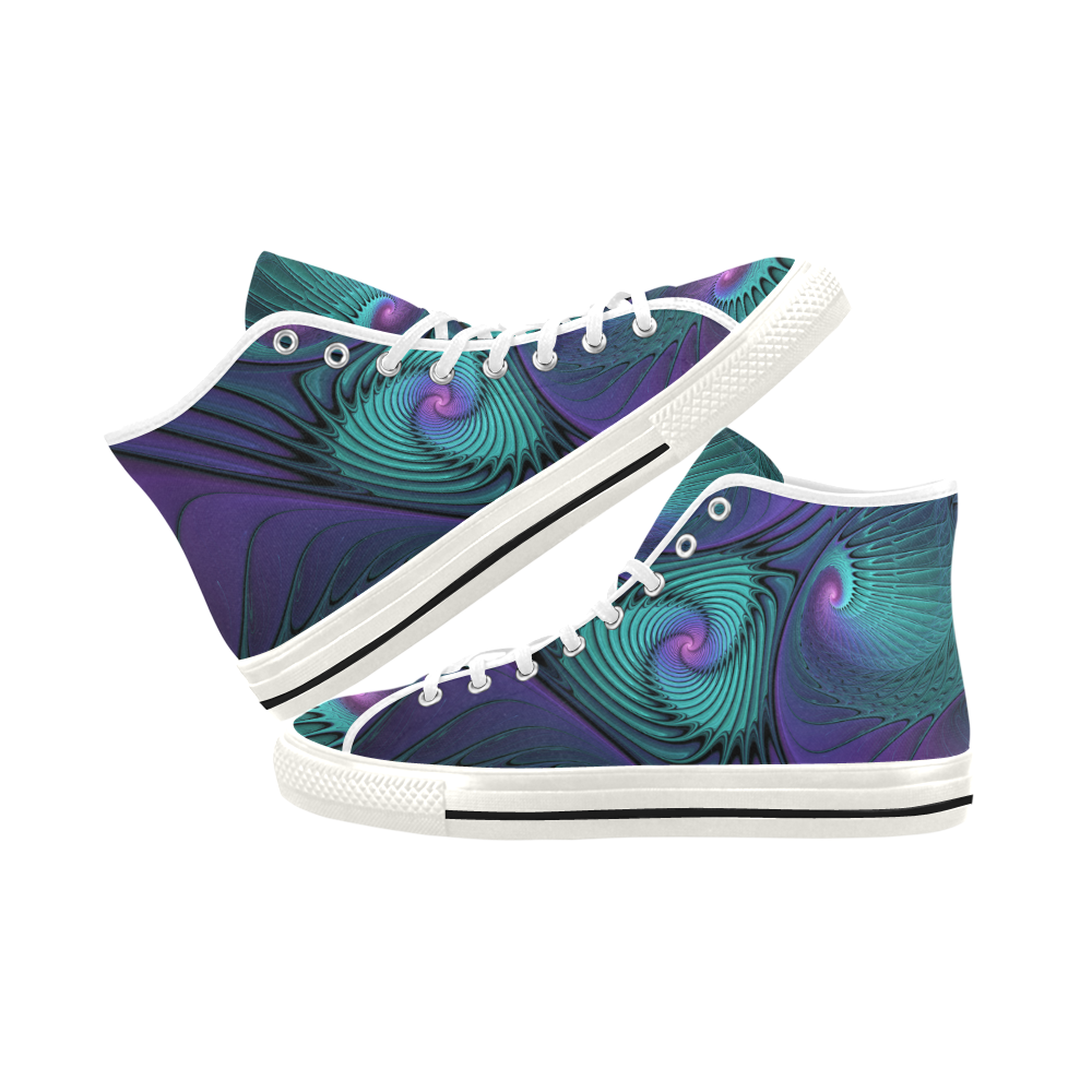 Purple meets Turquoise modern abstract Fractal Art Vancouver H Women's Canvas Shoes (1013-1)