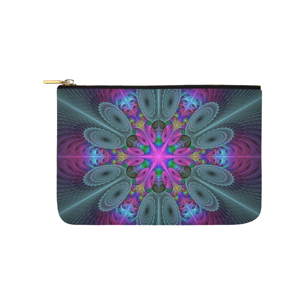 Mandala From Center Colorful Fractal Art With Pink Carry-All Pouch 9.5''x6''