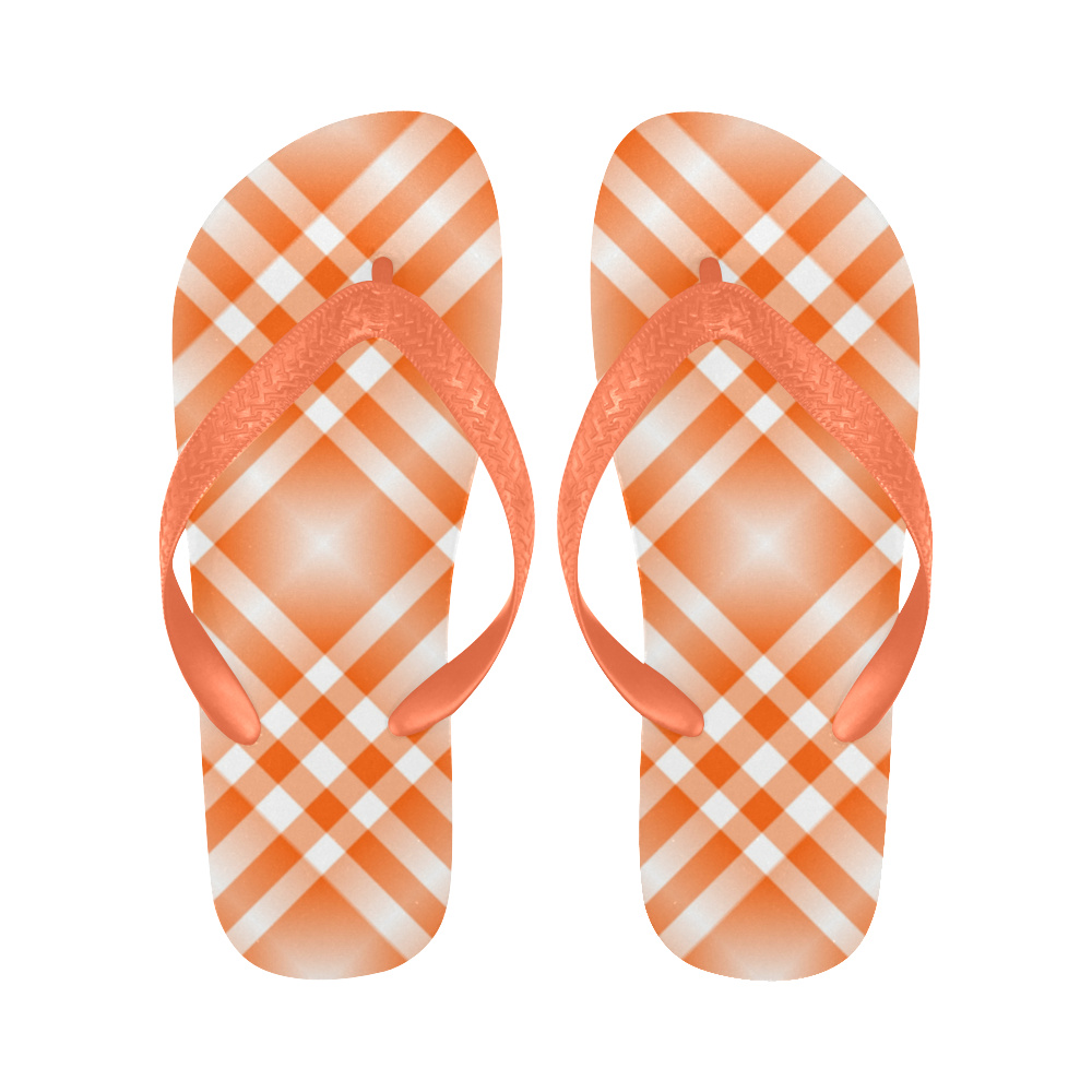 Orange and White Tartan Plaid Flip Flops for Men/Women (Model 040)
