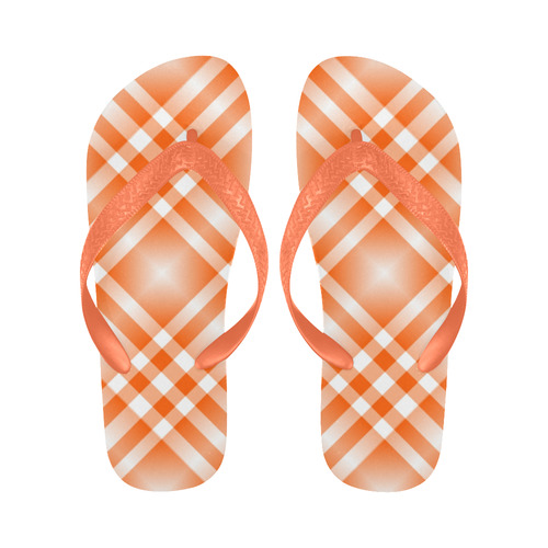Orange and White Tartan Plaid Flip Flops for Men/Women (Model 040)