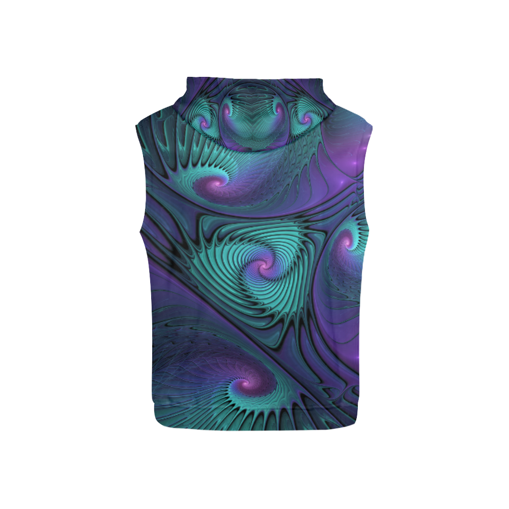Purple meets Turquoise modern abstract Fractal Art All Over Print Sleeveless Hoodie for Kid (Model H15)