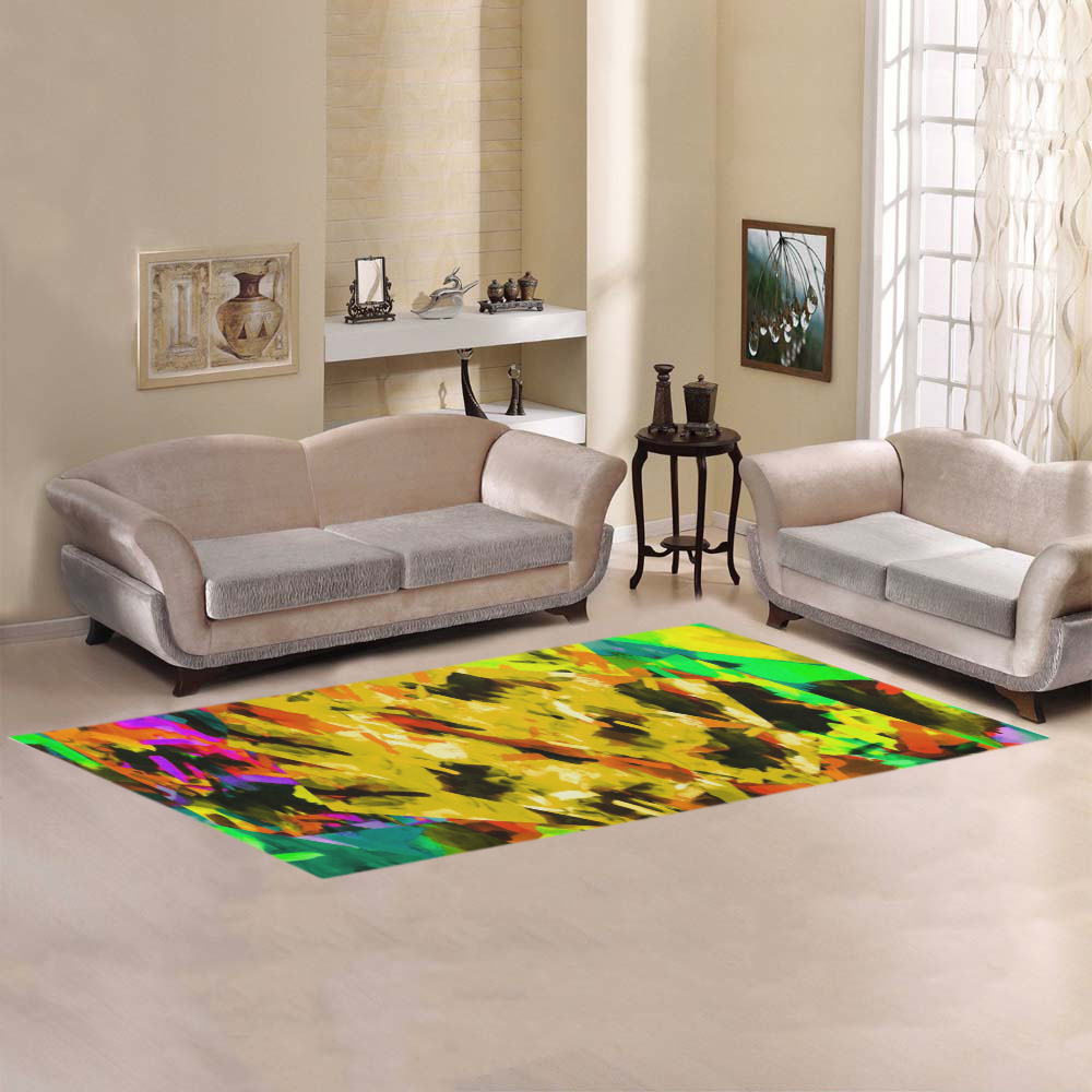 camouflage splash painting abstract in yellow green brown red orange Area Rug 9'6''x3'3''