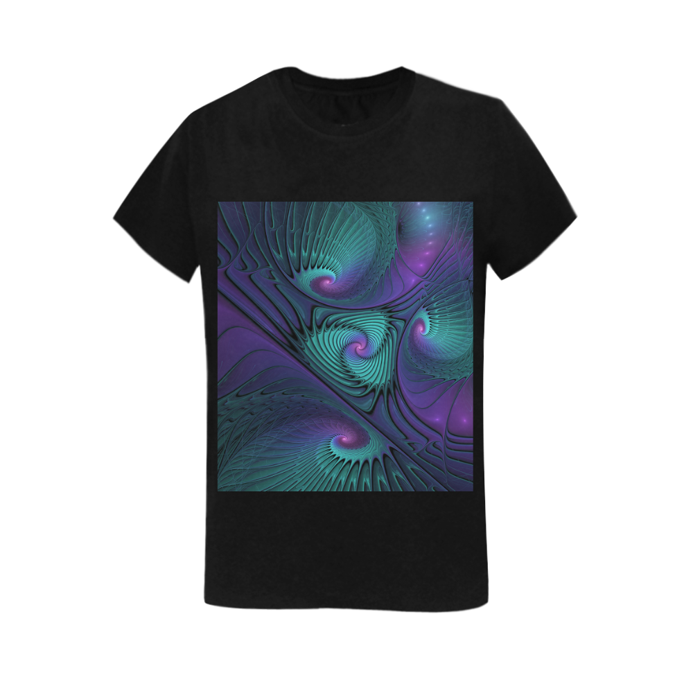 Purple meets Turquoise modern abstract Fractal Art Women's T-Shirt in USA Size (Two Sides Printing)