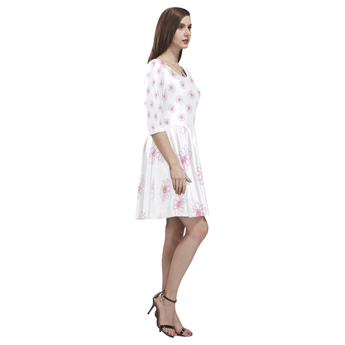 Pink floral pattern Tethys Half-Sleeve Skater Dress(Model D20)