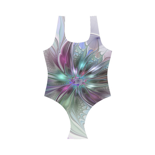 Colorful Fantasy Abstract Modern Fractal Flower Vest One Piece Swimsuit (Model S04)