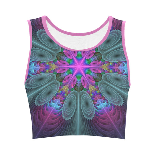 Mandala From Center Colorful Fractal Art With Pink Women's Crop Top (Model T42)