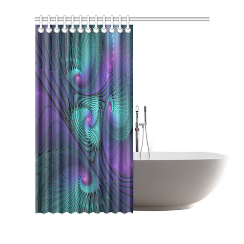 Purple meets Turquoise modern abstract Fractal Art Shower Curtain 72"x72"