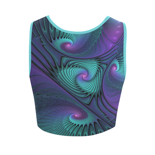 Purple meets Turquoise modern abstract Fractal Art Women's Crop Top (Model T42)