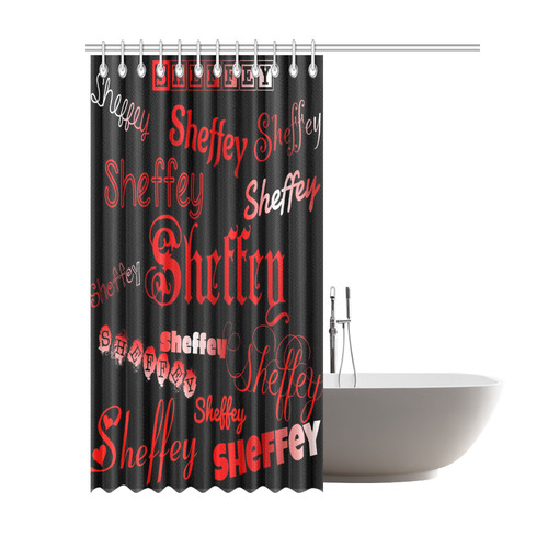 Sheffey Fonts - Red on Black Shower Curtain 69"x84"