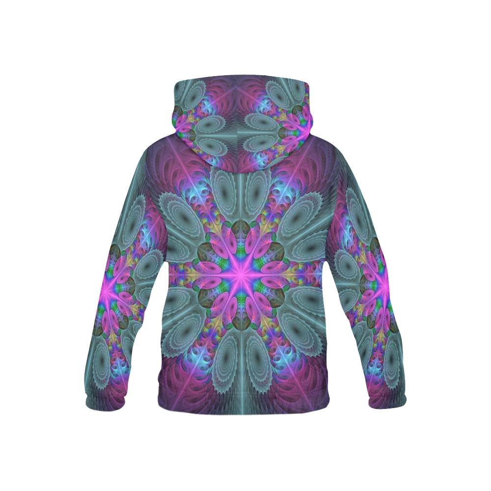 Mandala From Center Colorful Fractal Art With Pink All Over Print Hoodie for Kid (USA Size) (Model H13)