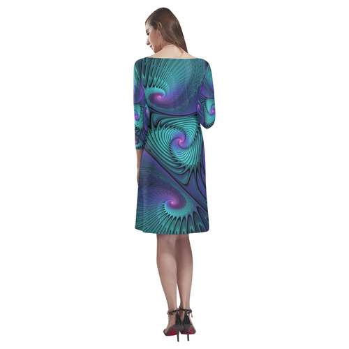 Purple meets Turquoise modern abstract Fractal Art Rhea Loose Round Neck Dress(Model D22)