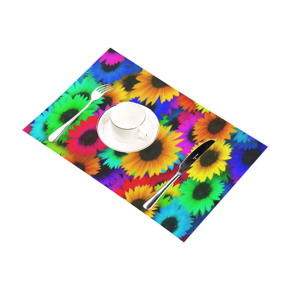 Neon Rainbow Pop Sunflowers Placemat 12’’ x 18’’ (Set of 4)