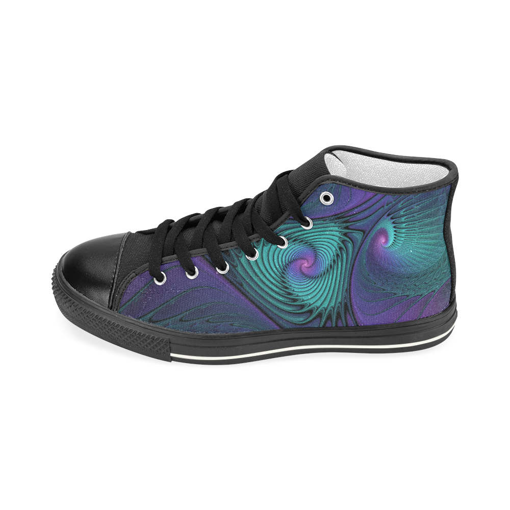 Purple meets Turquoise modern abstract Fractal Art Women's Classic High Top Canvas Shoes (Model 017)