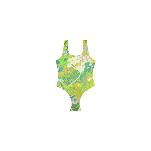 floral 1 in green and blue Vest One Piece Swimsuit (Model S04)