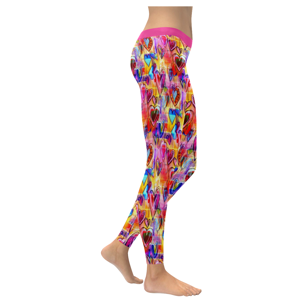 Spring Hearts Women's Low Rise Leggings (Invisible Stitch) (Model L05)