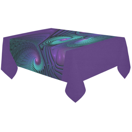 Purple meets Turquoise modern abstract Fractal Art Cotton Linen Tablecloth 60"x120"
