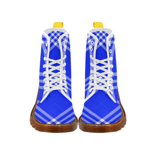 Blue and White Tartan Plaid Martin Boots For Men Model 1203H