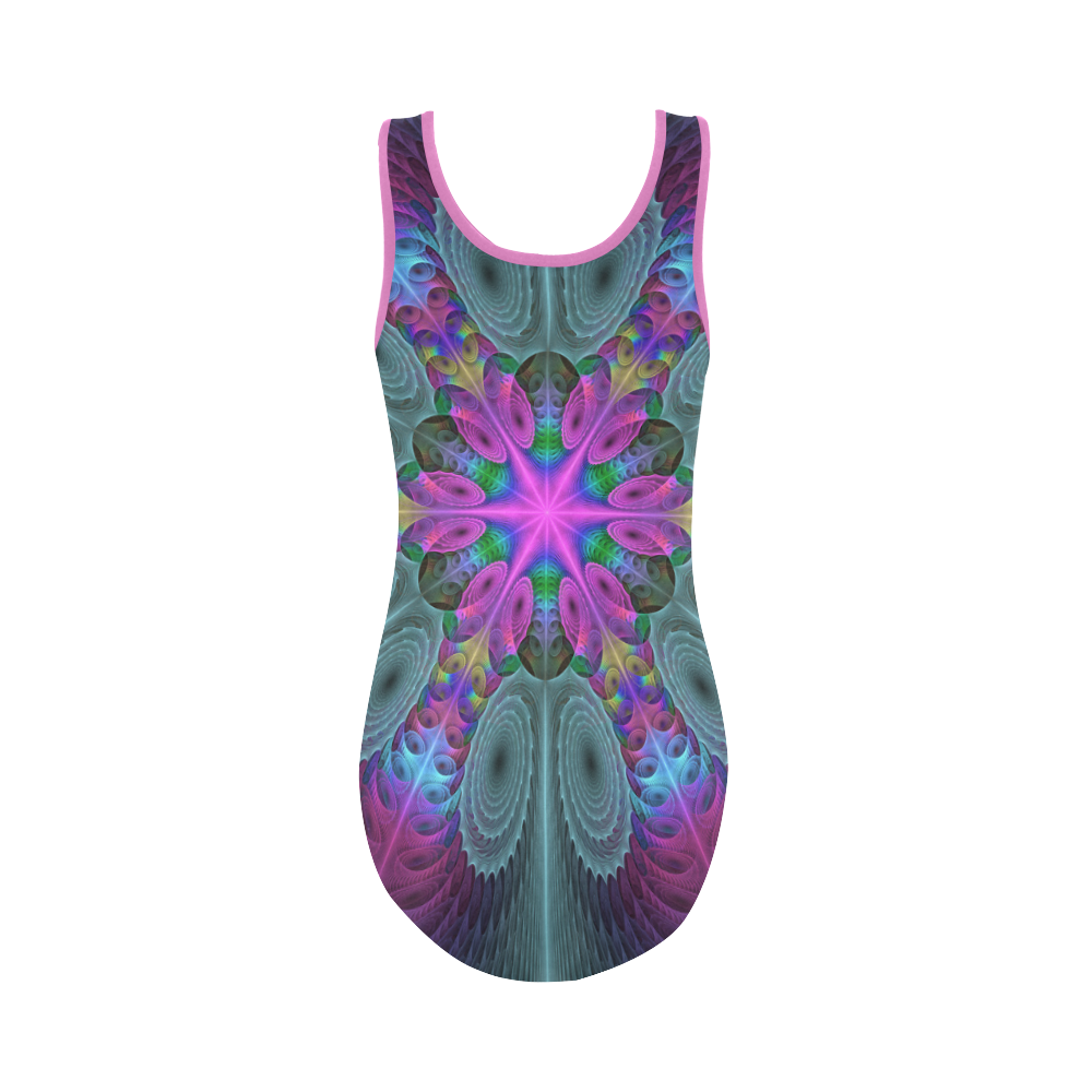 Mandala From Center Colorful Fractal Art With Pink Vest One Piece Swimsuit (Model S04)